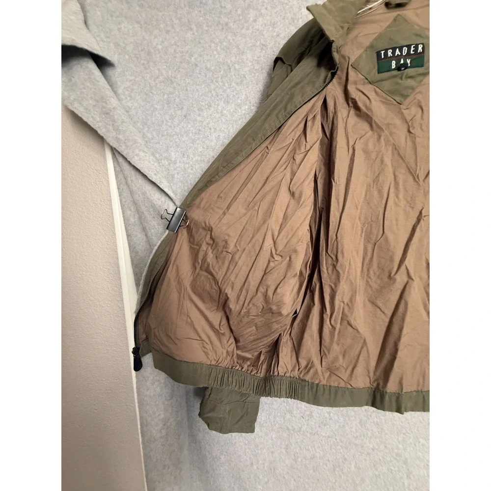 Trader Bay‎ Windbreaker Bomber Jacket Men's XL Olive Green Full Zip Vintage 90s
